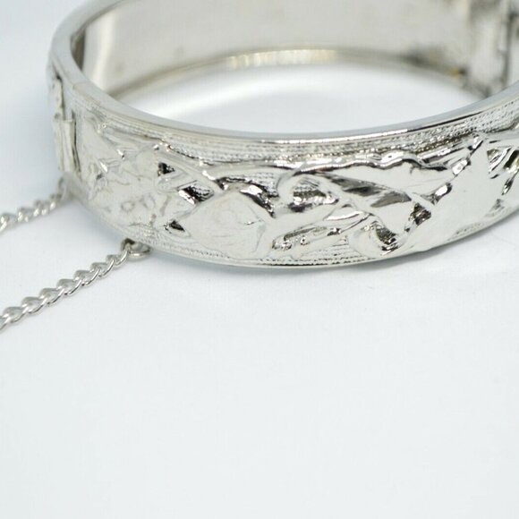 Silver Tone Floral Calla Lily Embossed Bangle - Picture 3 of 7